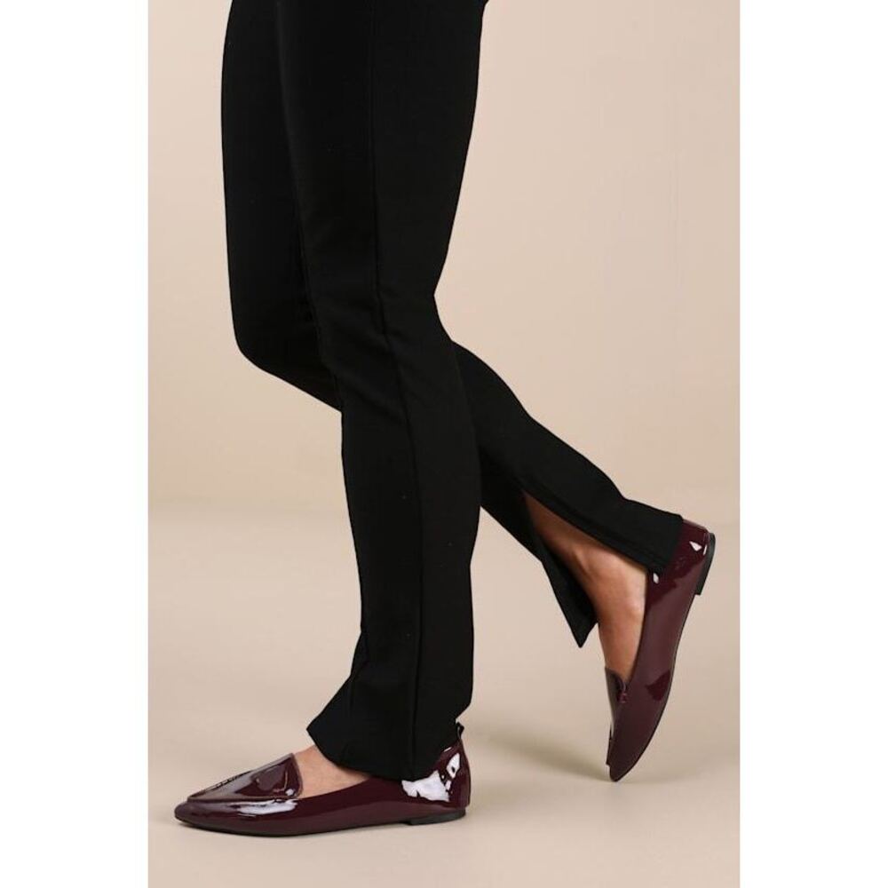 Lulus Emmy Bordeaux Patent Pointed Loafers Red - Size 5.5